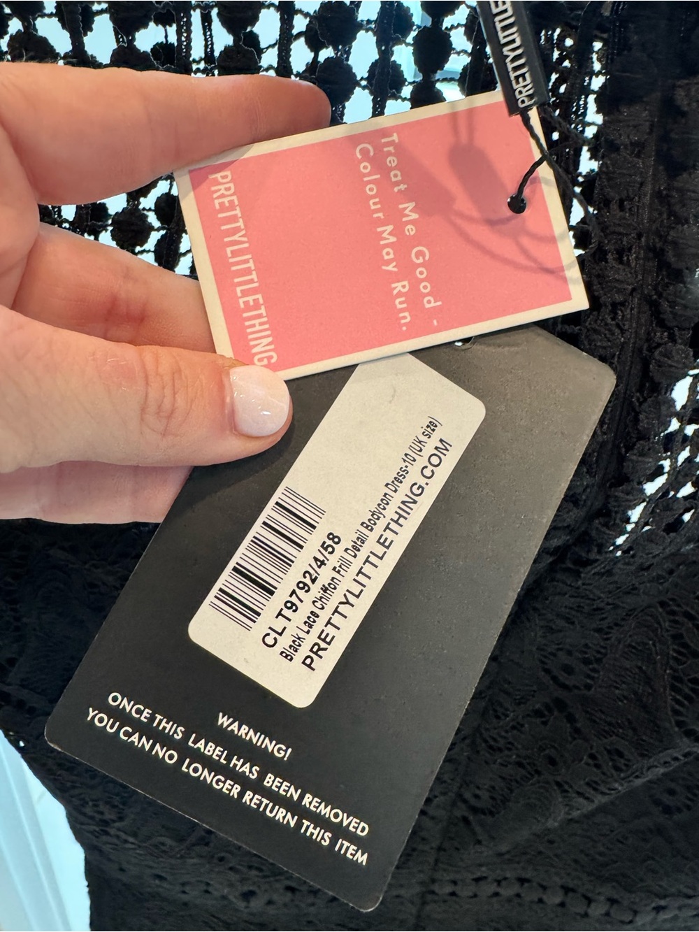 NWT - PrettyLittleThing Black Lace Long Sleeve Mini Dress, Size 6 - Picture 8 of 10